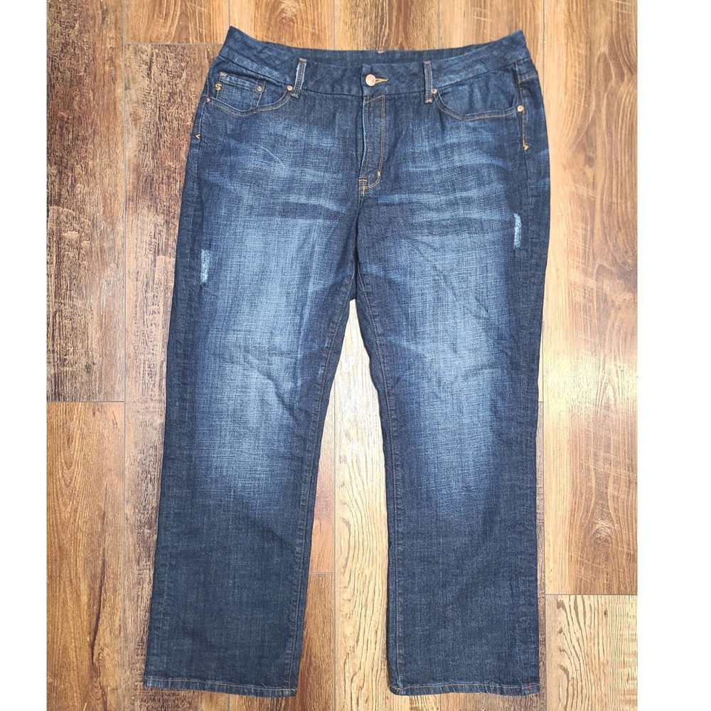 Seven7 Premium Denim Straight Jeans Womens 22 Blue Cotton Dark Wash Distressed